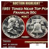 1951 Proof Franklin Half Dollar Toned Near Top Pop