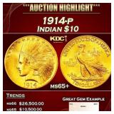 1914-p Gold Indian Eagle $10 ms65+ SEGS