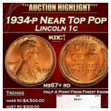 1934-p Lincoln Cent Near Top Pop 1c ms67+ rd SEGS