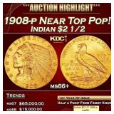 1908-p Gold Indian Quarter Eagle Near Top Pop! $2