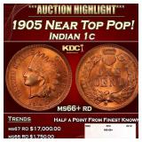 1905 Indian Cent Near Top Pop! 1c ms66+ rd SEGS