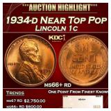 1934-d Lincoln Cent Near Top Pop 1c ms66+ rd SEGS