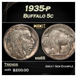 1935-p Buffalo Nickel 5c Grades ms65