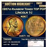 1957-d Lincoln Cent Rainbow Toned TOP POP! 1c ms67