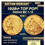 1928-p Gold Indian Quarter Eagle TOP POP! $2 1/2 m