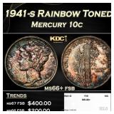 1941-s Mercury Dime Rainbow Toned 10c ms66+ fsb SE
