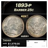 1893-p Barber Quarter 25c ms64+ SEGS
