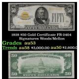 1928 $50 Gold Certificate FR-2404 Signatures Woods