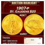 1907-p Gold St. Gaudens Double Eagle $20 ms66+ SEG