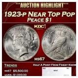 1923-p Peace Dollar Near Top Pop $1 ms67 SEGS