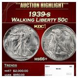 1939-s Walking Liberty Half Dollar 50c ms66+ SEGS