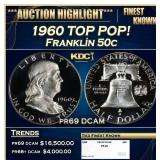 1960 Proof Franklin Half Dollar TOP POP! 50c pr69