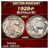 1928-p Buffalo Nickel 5c Grades ms66