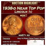 1938-d Lincoln Cent Near Top Pop 1c ms67+ rd SEGS