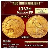 1912-s Gold Indian Half Eagle $5 ms62+ USCG