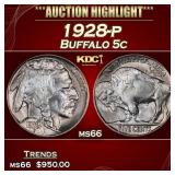 1928-p Buffalo Nickel 5c Grades ms66