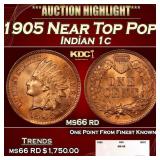 1905 Indian Cent Near Top Pop! 1c ms66 rd SEGS
