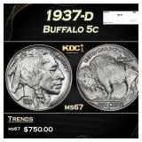1937-d Buffalo Nickel 5c ms67 SEGS