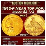 1910-p Gold Indian Quarter Eagle Near Top Pop! $2