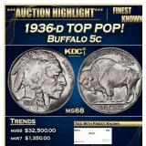 1936-d Buffalo Nickel TOP POP! 5c ms68 SEGS