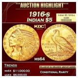 1916-s Gold Indian Half Eagle $5 ms64 USCG