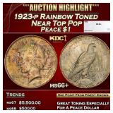 1923-p Peace Dollar Rainbow Toned Near Top Pop $1