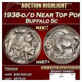 1938-d/d Buffalo Nickel Near Top Pop 5c ms67+ SEGS