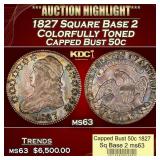 1827 Square Base 2 Capped Bust Half Dollar Colorfu