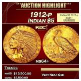1912-p Gold Indian Half Eagle $5 ms64+ USCG