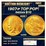 1907-p Gold Indian Eagle TOP POP! $10 ms66 SEGS