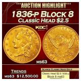 1836-p Block 8 Classic Head Gold Quarter Eagle $2