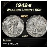 1942-s Walking Liberty Half Dollar 50c Grades ms66