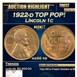 1922-d Lincoln Cent TOP POP! 1c ms66 rb SEGS