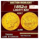 1852-o Gold Liberty Double Eagle $20 au58 SEGS