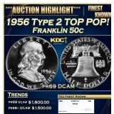 1956 Type 2 Proof Franklin Half Dollar TOP POP! 50