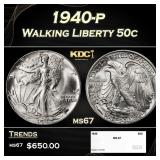 1940-p Walking Liberty Half Dollar 50c ms67 SEGS