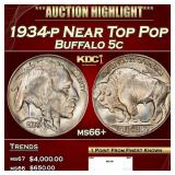 1934-p Buffalo Nickel Near Top Pop 5c ms66+ SEGS
