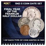 1963 5 Coin Date Set, 1 Of Each Type Of Coin Minte