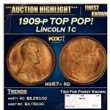 1909-p Lincoln Cent TOP POP! 1c ms67+ rd SEGS