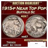 1915-p Buffalo Nickel Near Top Pop! 5c ms67 SEGS