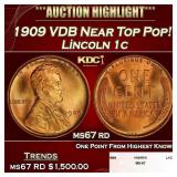 1909 VDB Lincoln Cent Near Top Pop! 1c ms67 rd SEG