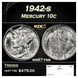 1942-s Mercury Dime 10c ms67 fsb SEGS