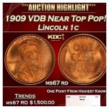 1909 VDB Lincoln Cent Near Top Pop! 1c ms67 rd SEG