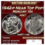1942-p Mercury Dime Near Top Pop! 10c ms67+ fsb SE
