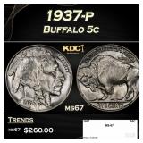 1937-p Buffalo Nickel 5c ms67 SEGS