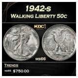 1942-s Walking Liberty Half Dollar 50c Grades ms66