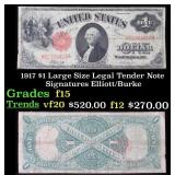 1917 $1 Large Size Legal Tender Note Grades f+ Sig