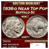 1936-d Buffalo Nickel Near Top Pop 5c ms67+ SEGS