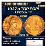 1937-d Lincoln Cent TOP POP! 1c ms68 rd SEGS