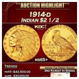 1914-d Gold Indian Quarter Eagle $2 1/2 ms65+ SEGS